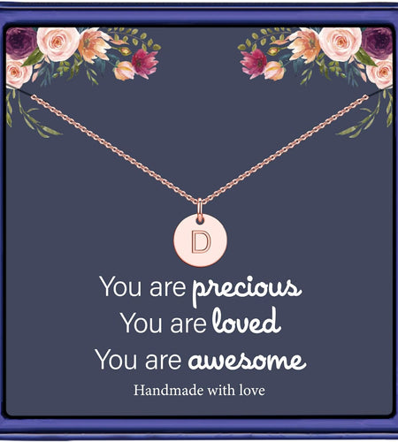 Disc Initial Necklaces for Women Girls, 14K Gold Filled Dainty round Disc Double Side Engraved Hammered Initial Necklace Personalized Letter Pendant Initial Necklaces Jewelry Gifts for Women Girls